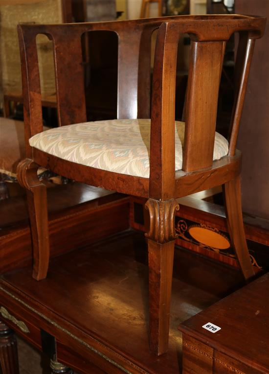 Edwardian walnut tub shaped elbow chair(-)